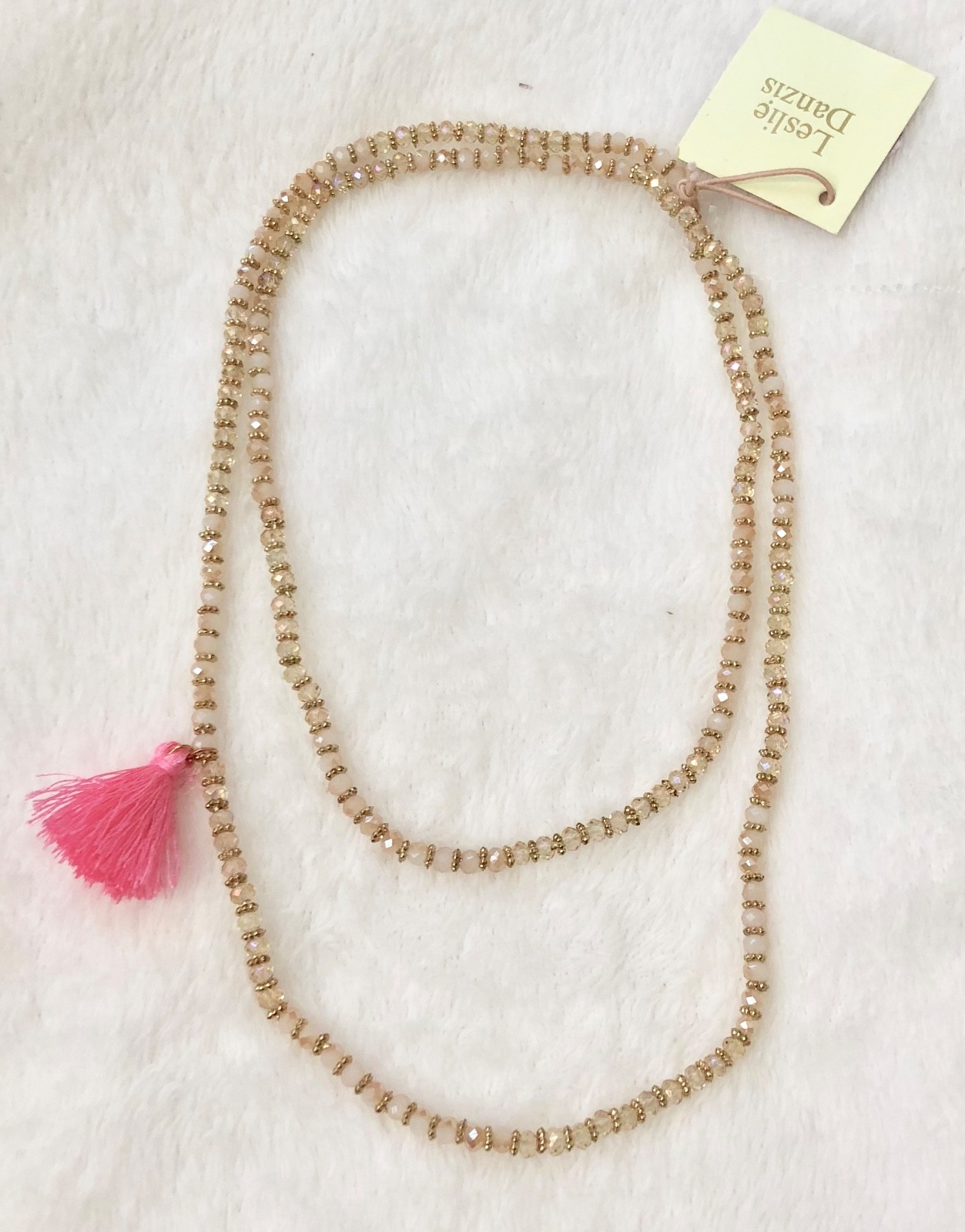 NWT Leslie Danzis Pink Beaded Bead Wrap Bracelet or Necklace Stretch 34″ Long