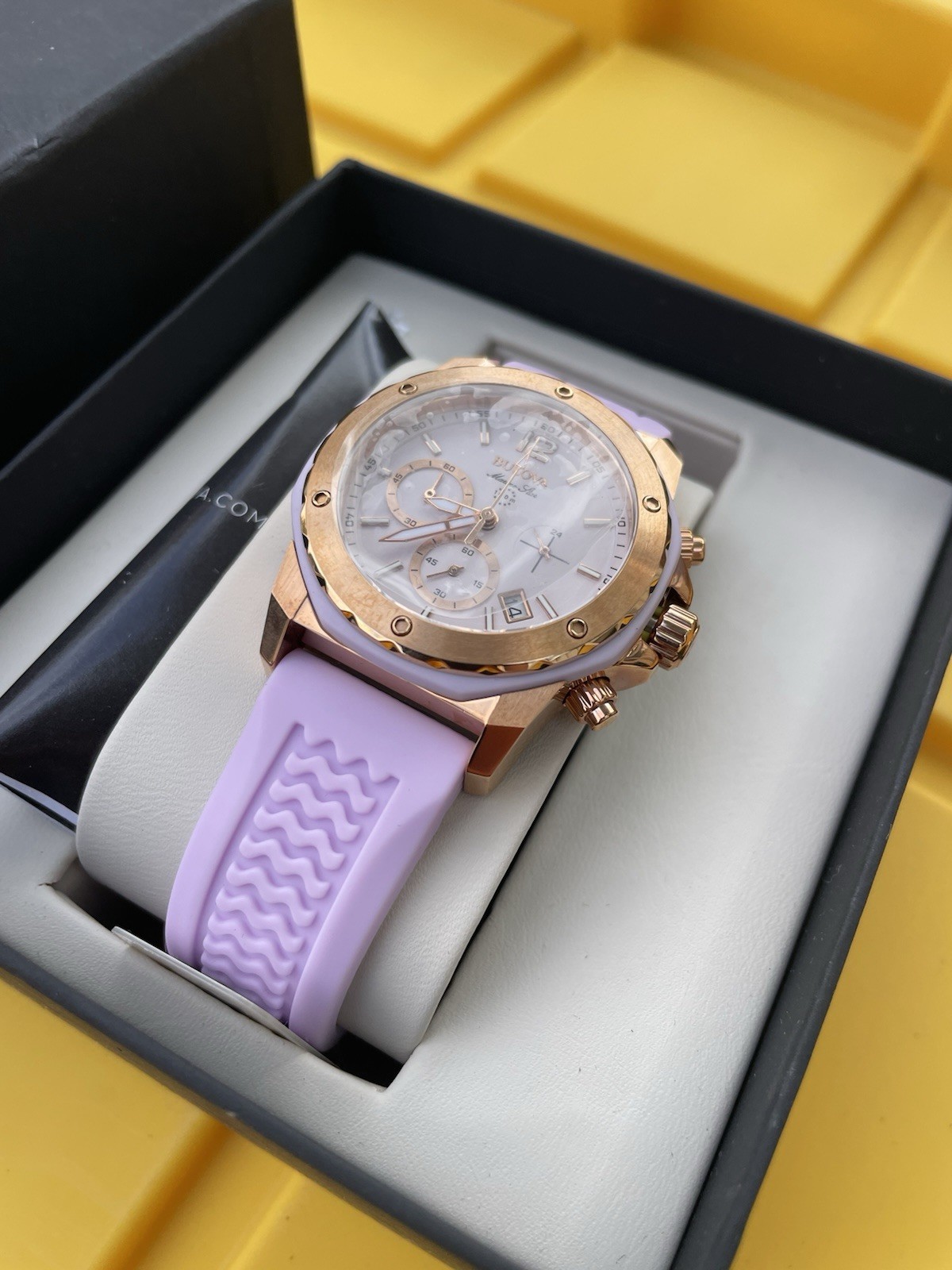 Bulova Marine Star Women’s Quartz Chronograph Date White Dial Purple Strap