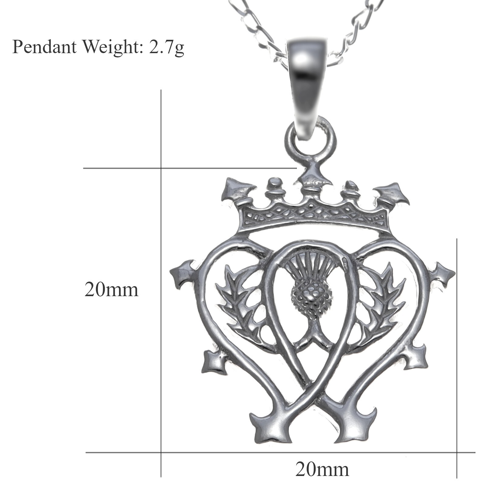 Sterling silver Scottish Luckenbooth pendant necklace with 18″ silver chain