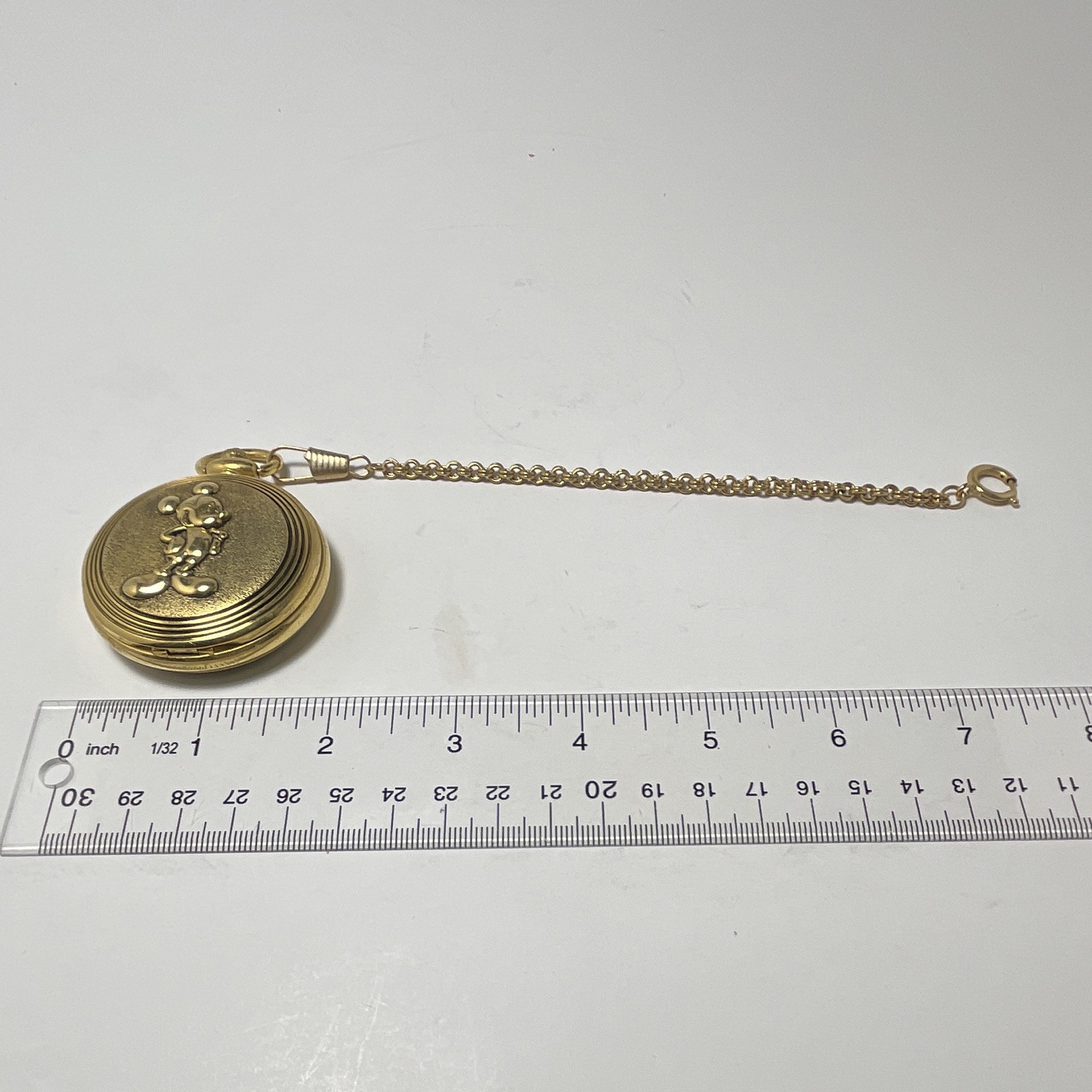 Disney Mickey Mouse Full Hunter Pocket Watch Quartz Analog Gold Tone Chain