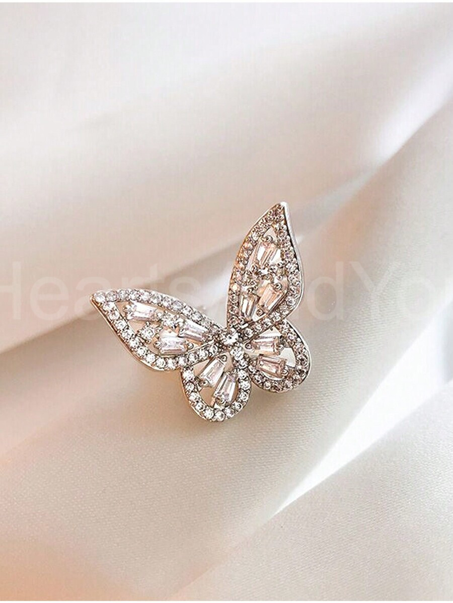 4ct Baguette Cut Simulated Diamond Butterfly Cocktail Ring 14K White Gold Plated