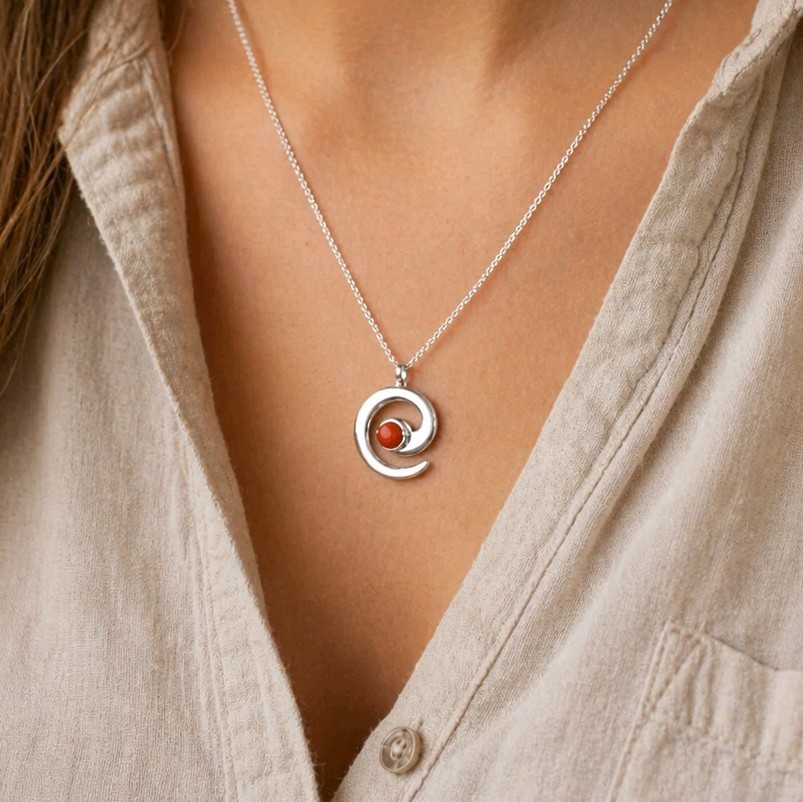 Lowell Draper Sterling Silver Coral Pendant Necklace 18″ Signed Navajo