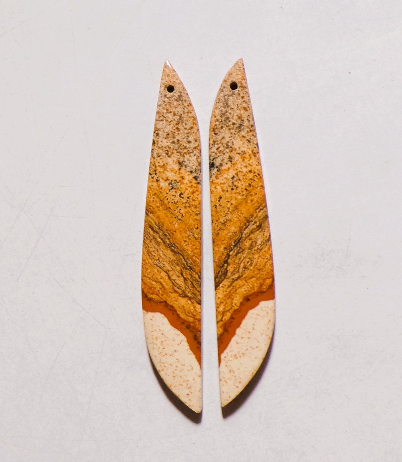 34.70 Cts Natural Picture Jasper Drilled Cabochon Match Pair Gemstone 57X10MM 05
