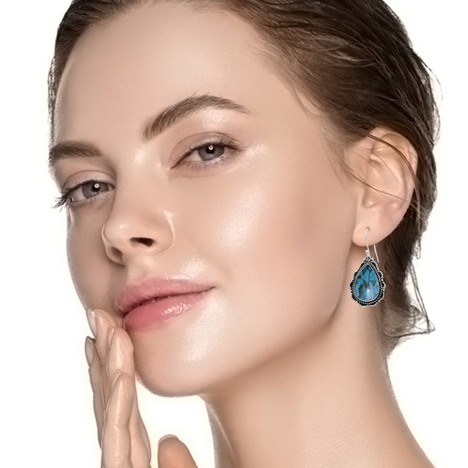 Turquoise Blue Copper Sterling Silver Earring For Women Unique Artisan Jewelry