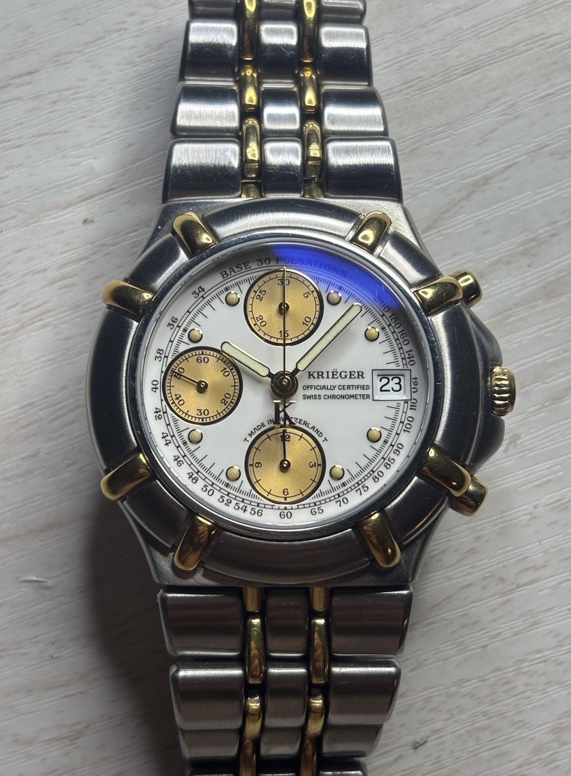 18K & Stainless St. Krieger B929 Automatic Tri Chronograph Certified Chronometer