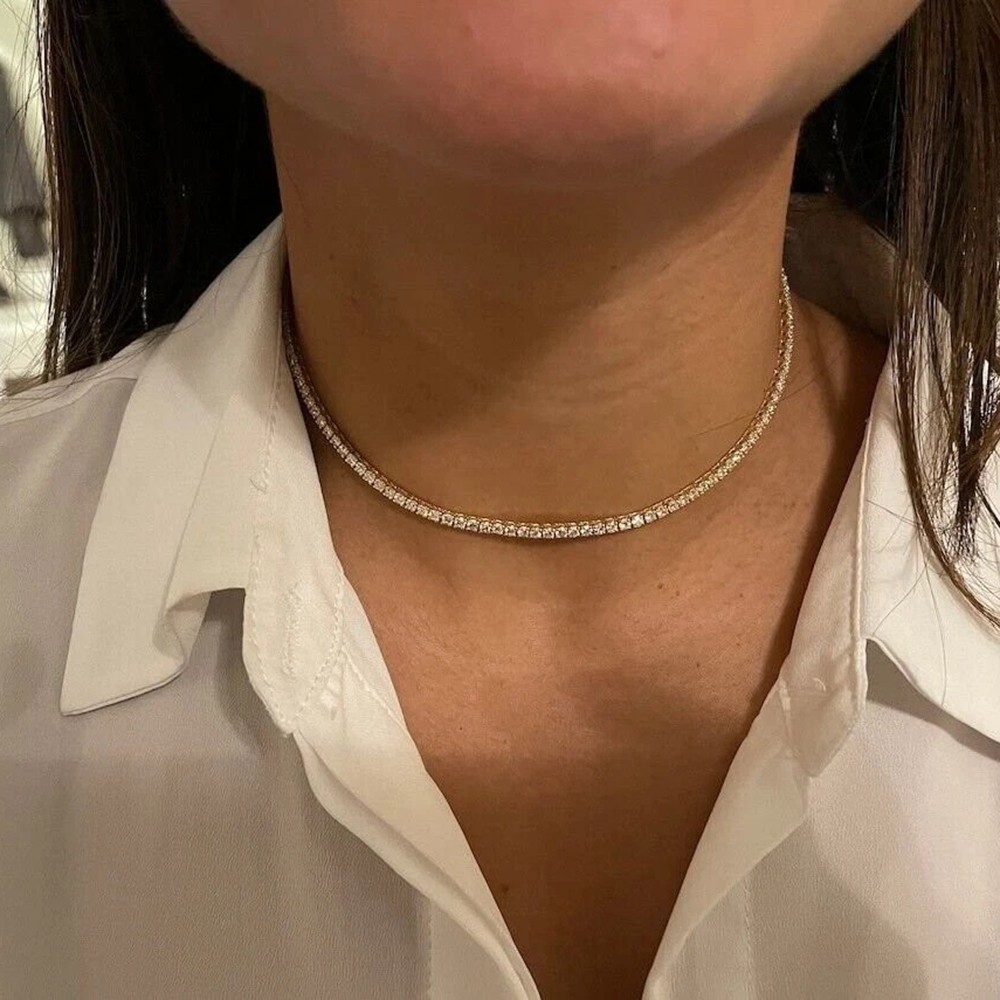 6.5 Ct Lab-Grown E VS Diamond Set Tennis Necklace In 14k Yellow Gold Plated 16”