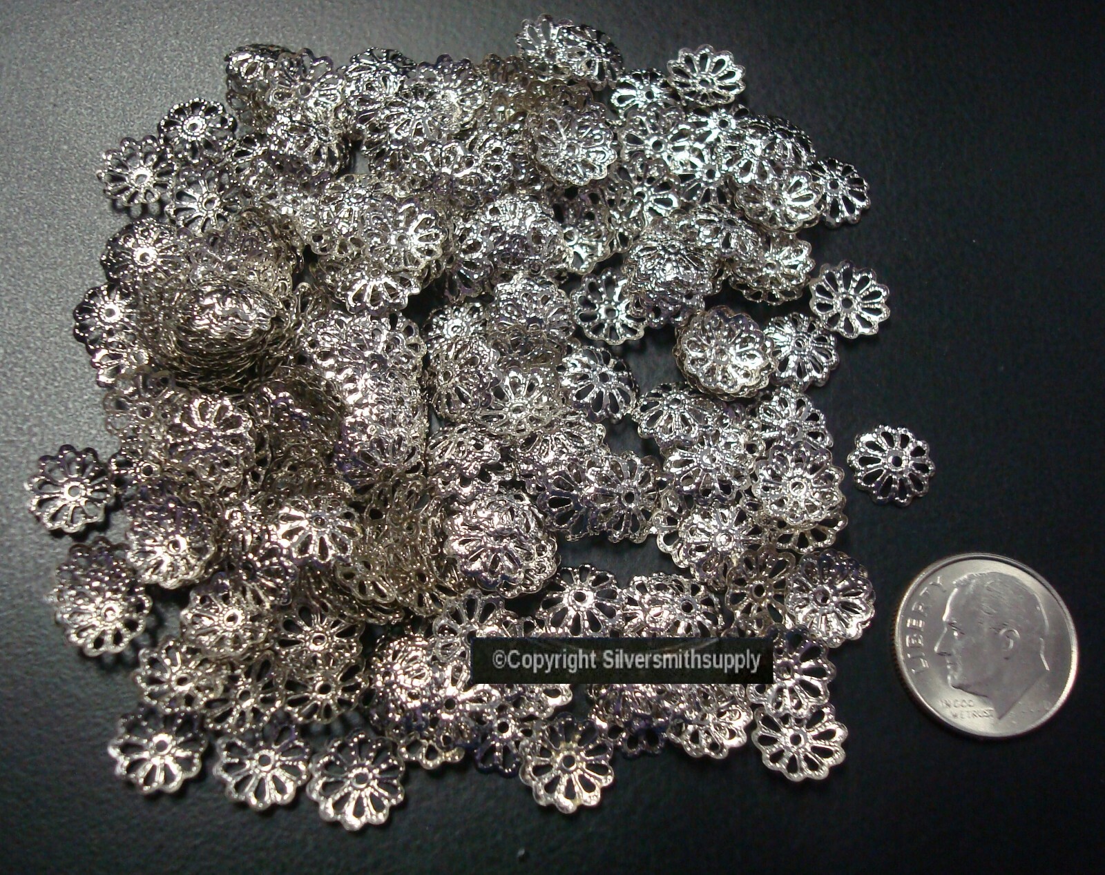 500 White Gold Pl metal 10mm filigree bead caps Victorian des caps FPB164B