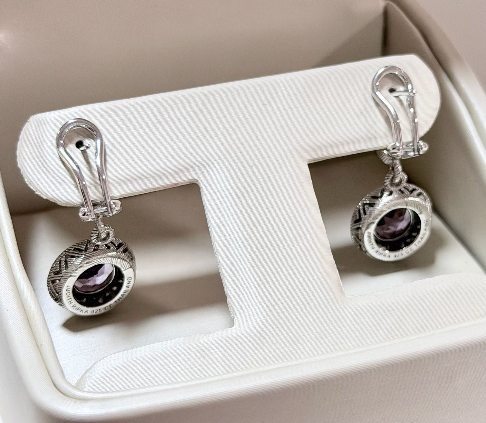 Judith Ripka Sterling Silver & Amethyst Drop Earrings with CZ Accents