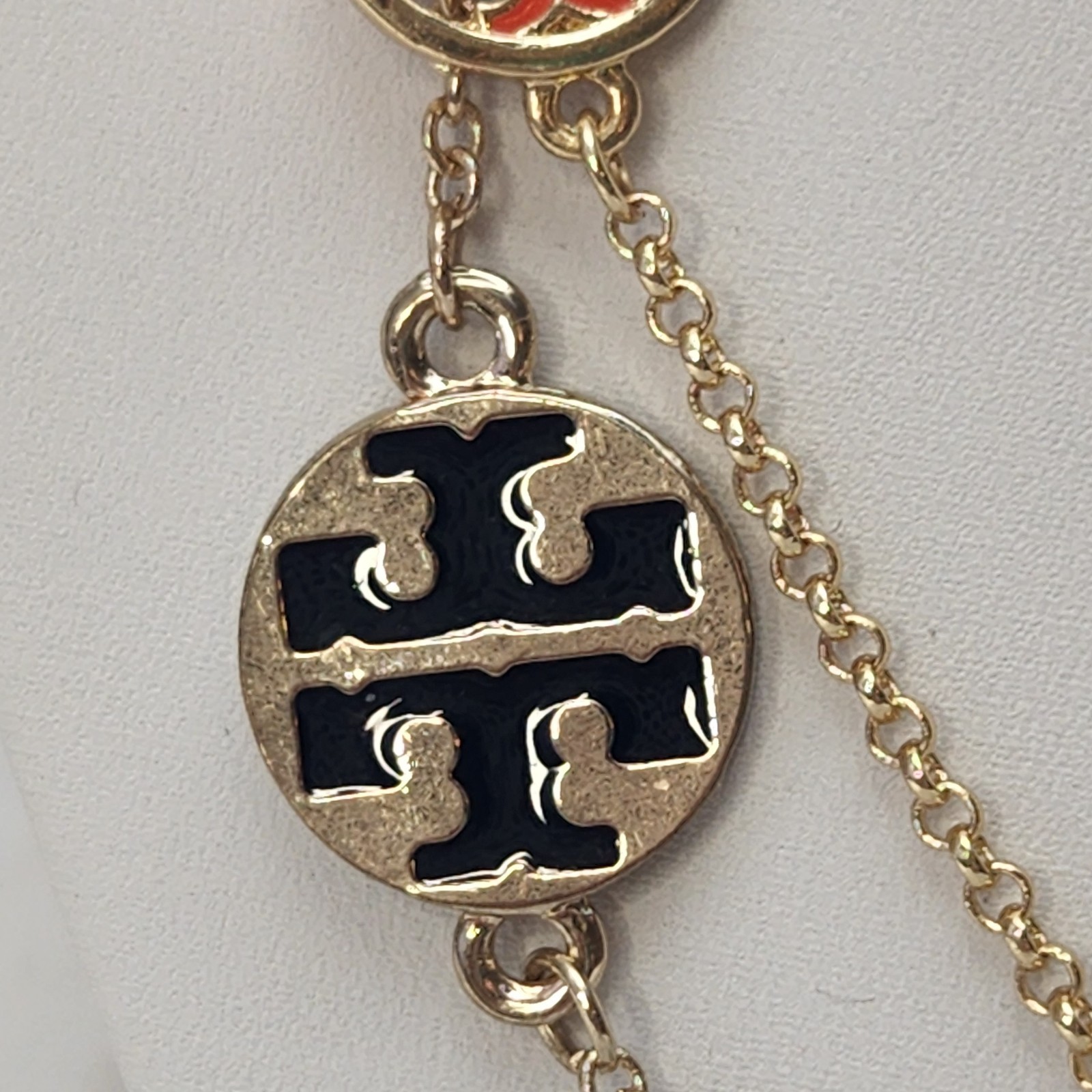 Tory Burch 2 Logo Necklaces Orange And Black 19.5″ Designer Layered