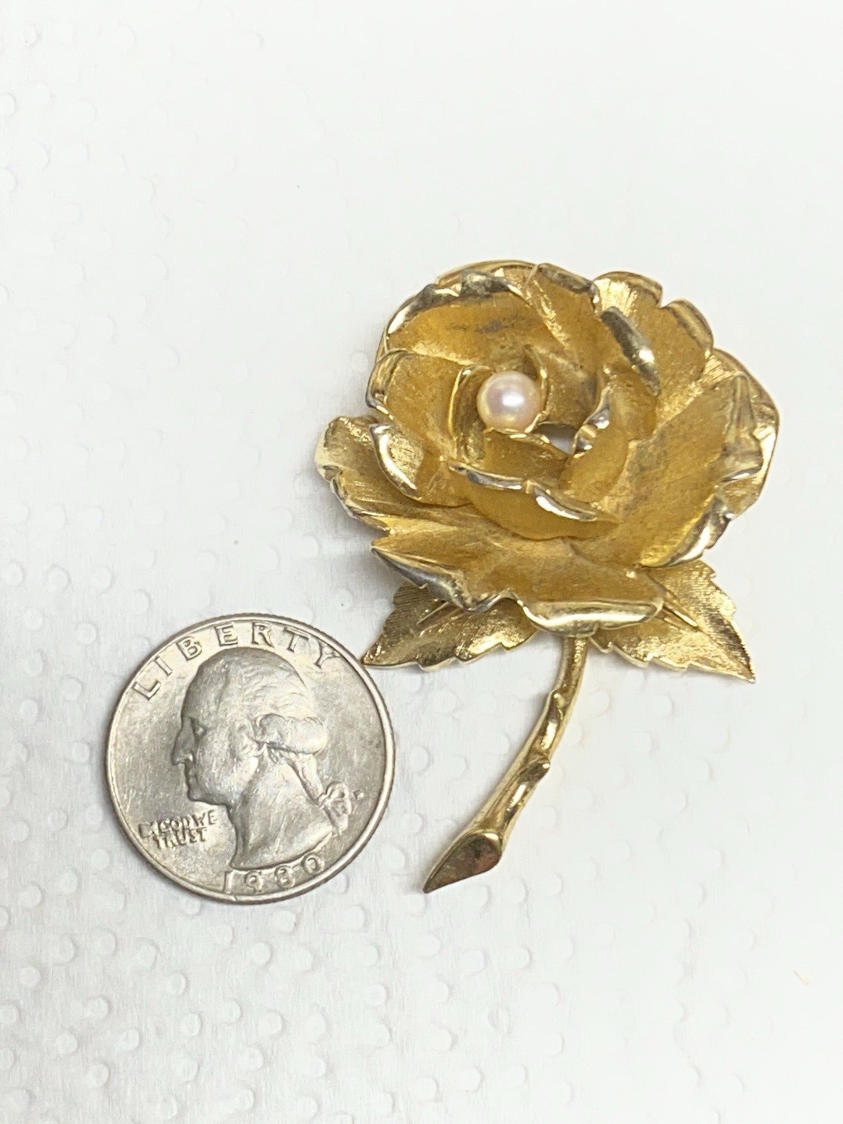Boucher Faux Pearl Rose Brooch Signed/ Numbered Vintage