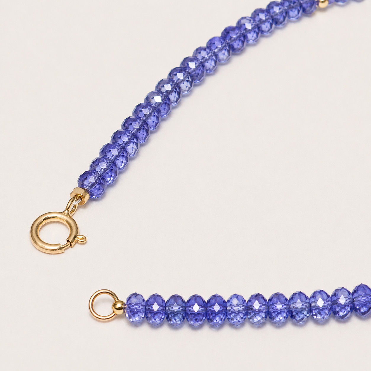 14K GOLD TANZANITE GEMSTONE 3 GOLD ROUNDEL STATION 7.5INCH BRACELET
