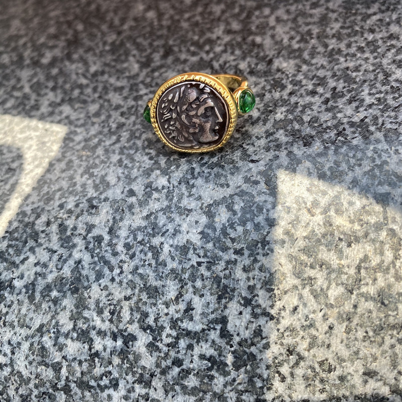 Retro Coins Hercules Inlay zircon adjustable Opening Ring