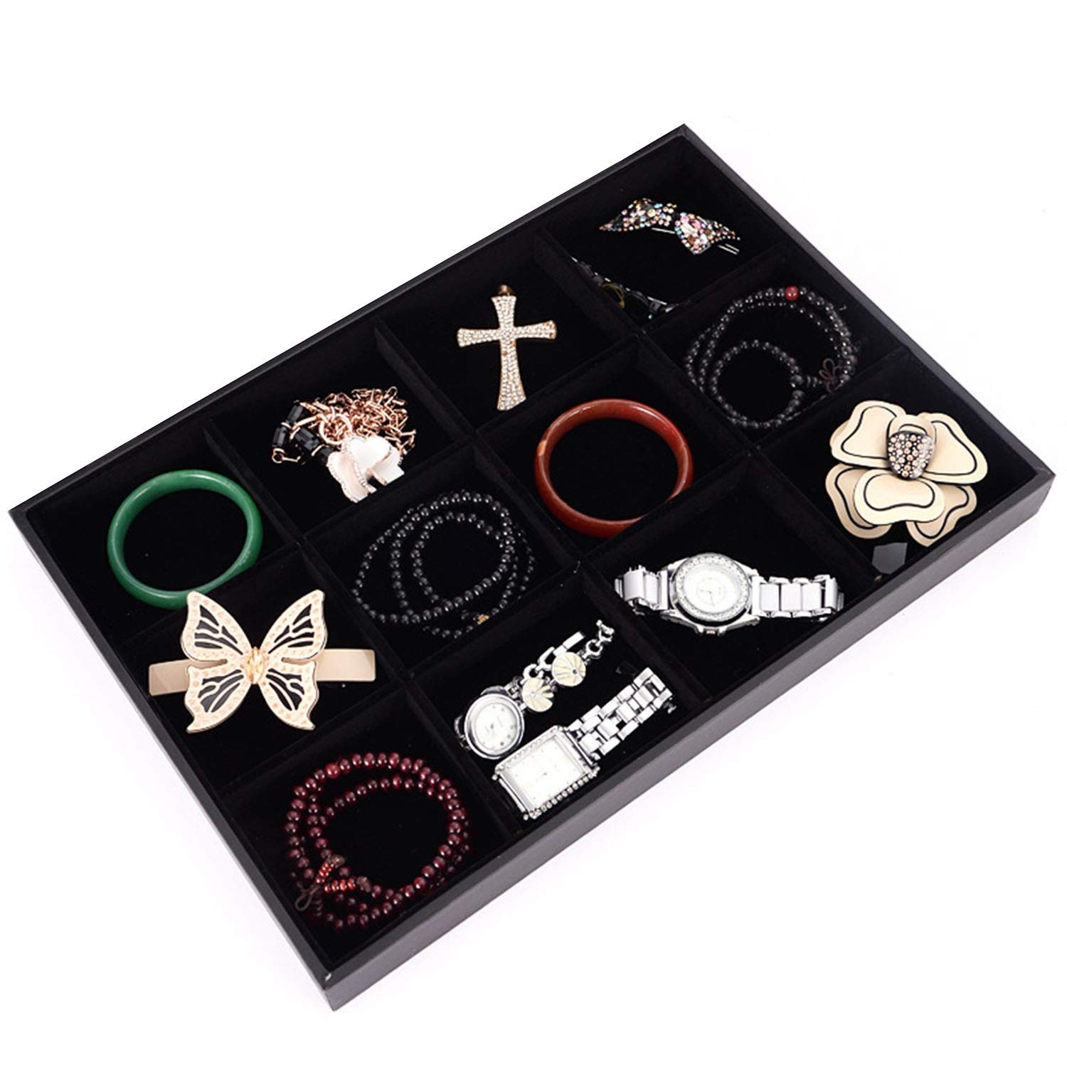 Black Velvet Stackable 12 Grid Jewelry Tray for Women Gemstone Pendant,Diamon…