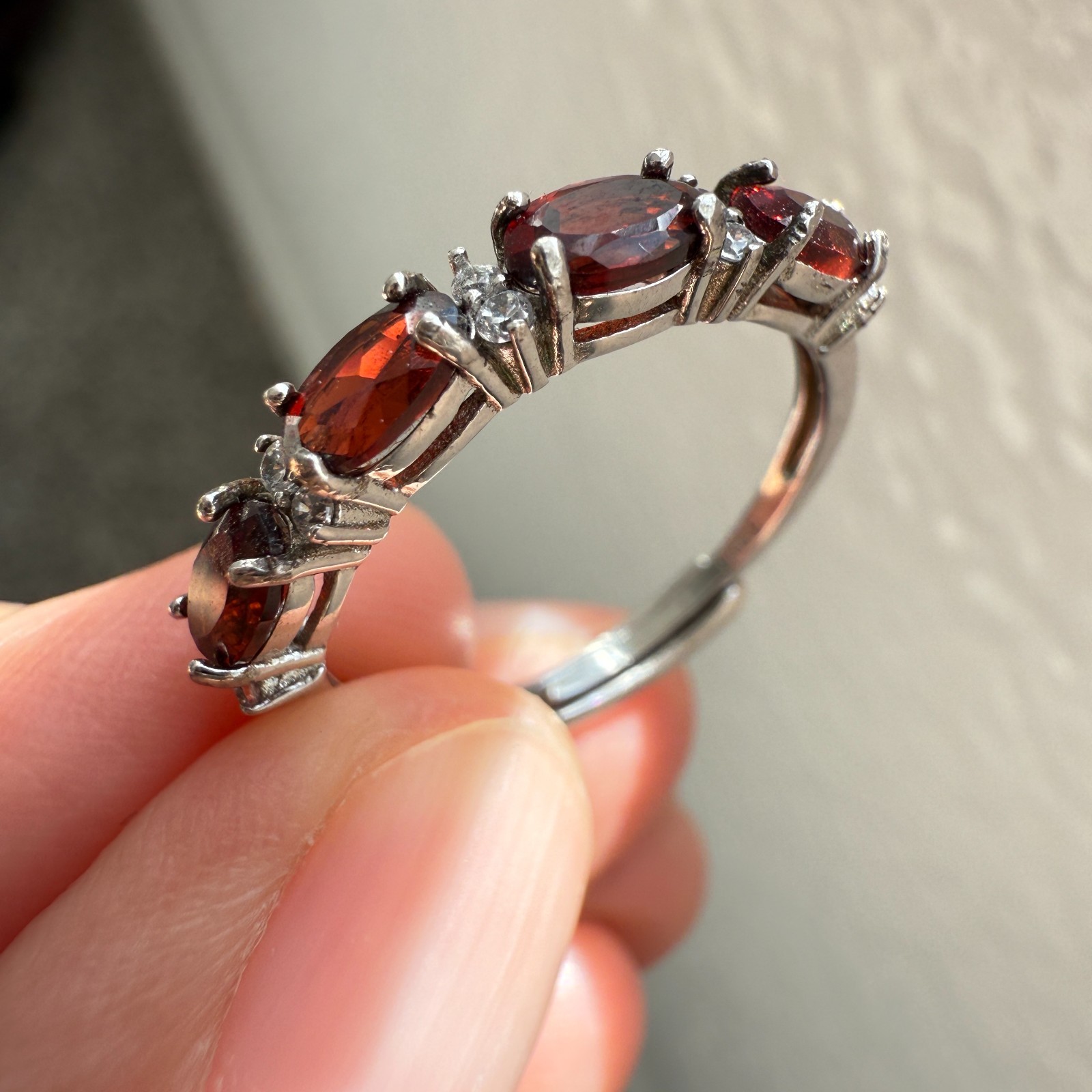 925 Sterling Silver Ring 5x3mm Natural Rhodolite Garnet Gemstone Zircon Beaded