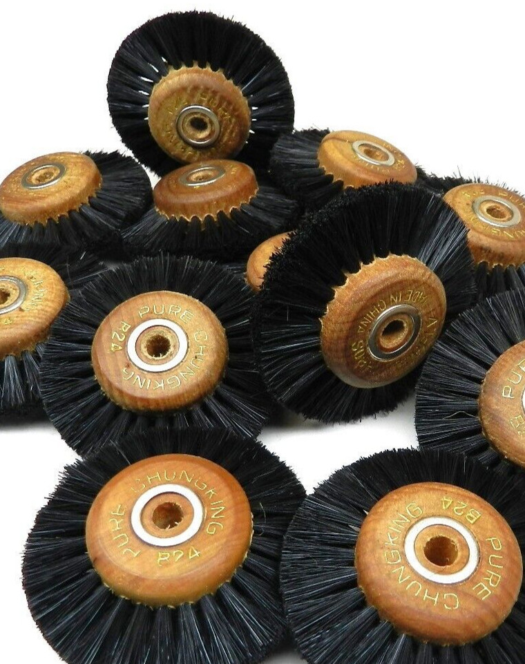 12 Pieces B24 Wood Hub Rotary Wheel Bristle Brush 3Row 2-1/2” Jewelry Dental