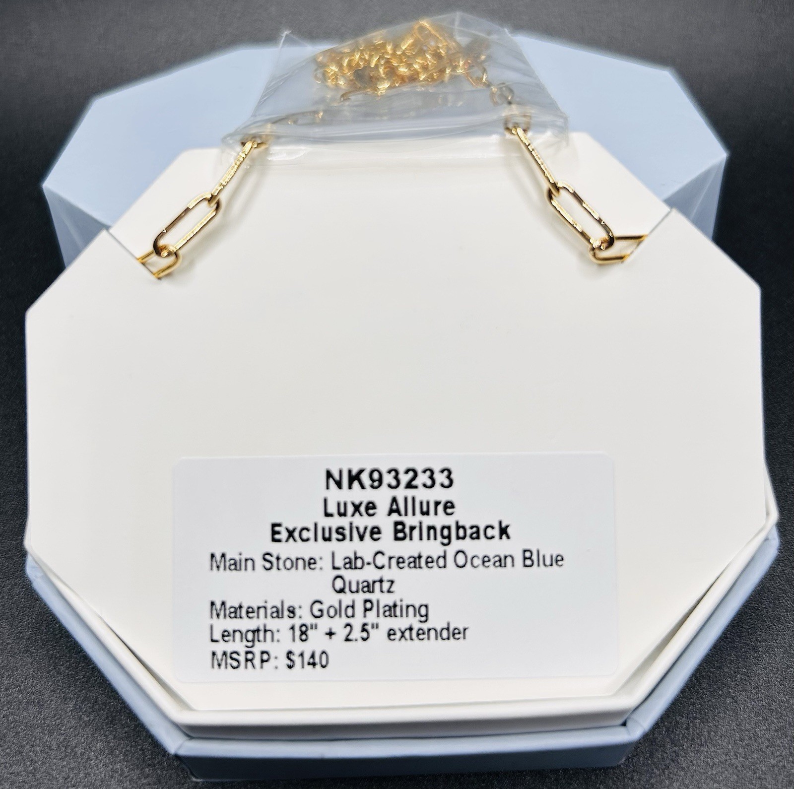 Bomb Party OG Necklace NK93233 “Luxe Allure” LC Ocean Blue Quartz Gold Plating
