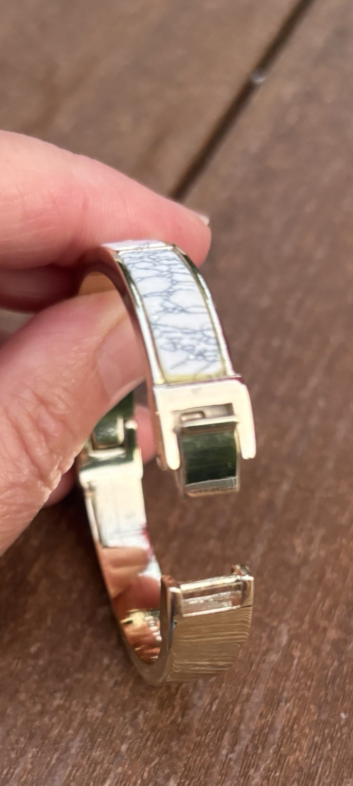 Ann Taylor Loft Marble Gold Tone Hinged Bracelet