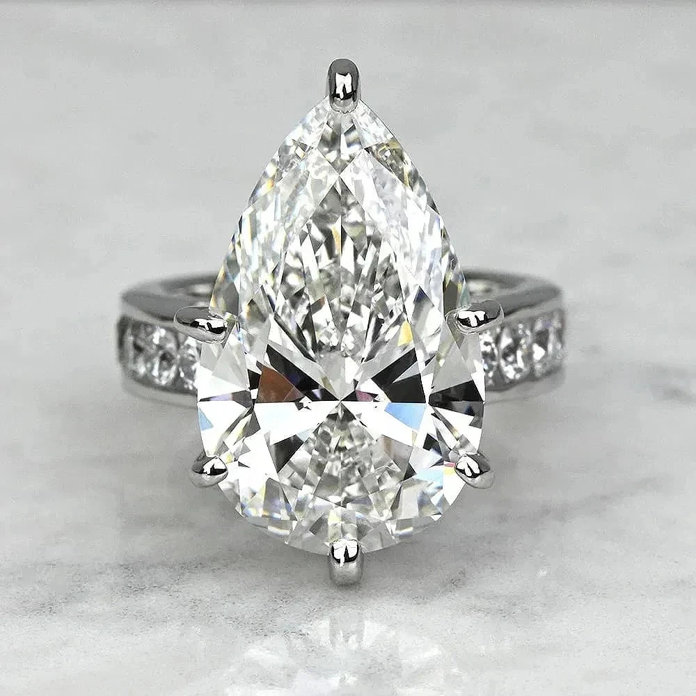 Pear Cut 4.30 Ct White Moissanite Bridle Anniversary Ring 925 Sterling Silver