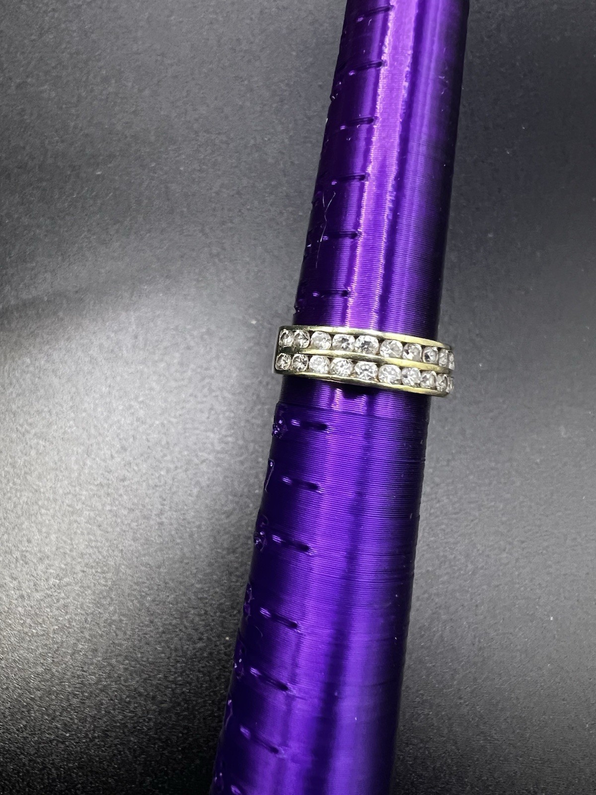 Solid 10kt Gold and CZ Stamped Double Row Half Eternity Band Ring Size 5.5