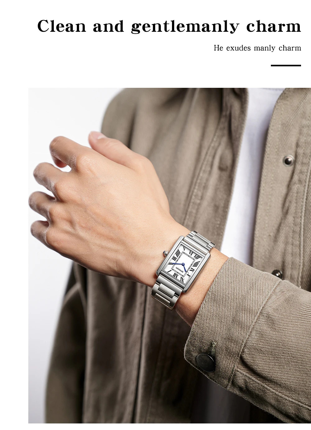 Fashion Roman Time scale 1108 Rectangular Couple Frank Watch Silver Luxur
