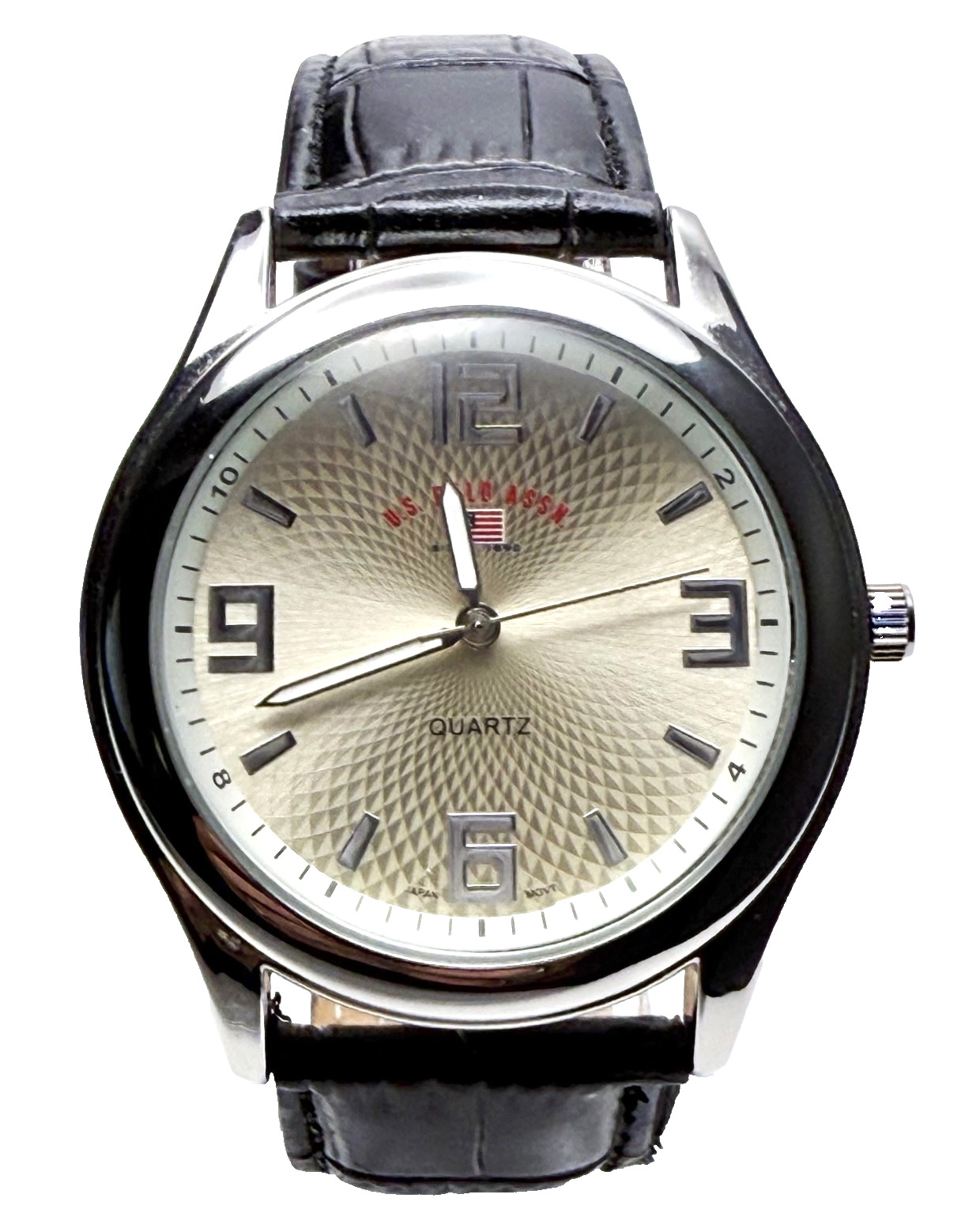U.S. POLO ASSN. US5131 FANCY GOLD/SILVER DIAL BLACK LEATHER BAND MENS WATCH~NWOT