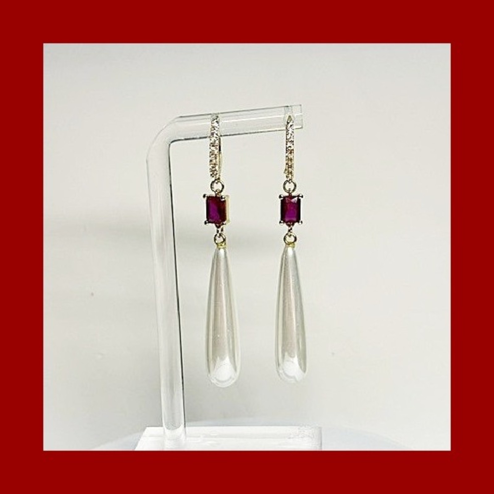 Pearl Teardrop Earrings- C Z Ear wires, 18kt Gold Plate-Lots of Sparkle
