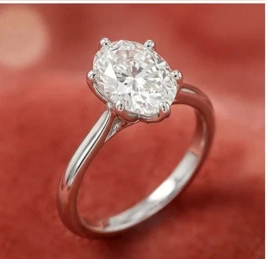 2Ct Oval-Cut Natural Diamond Solitaire Wedding Ring 950 Platinum Size 6 7 8 9