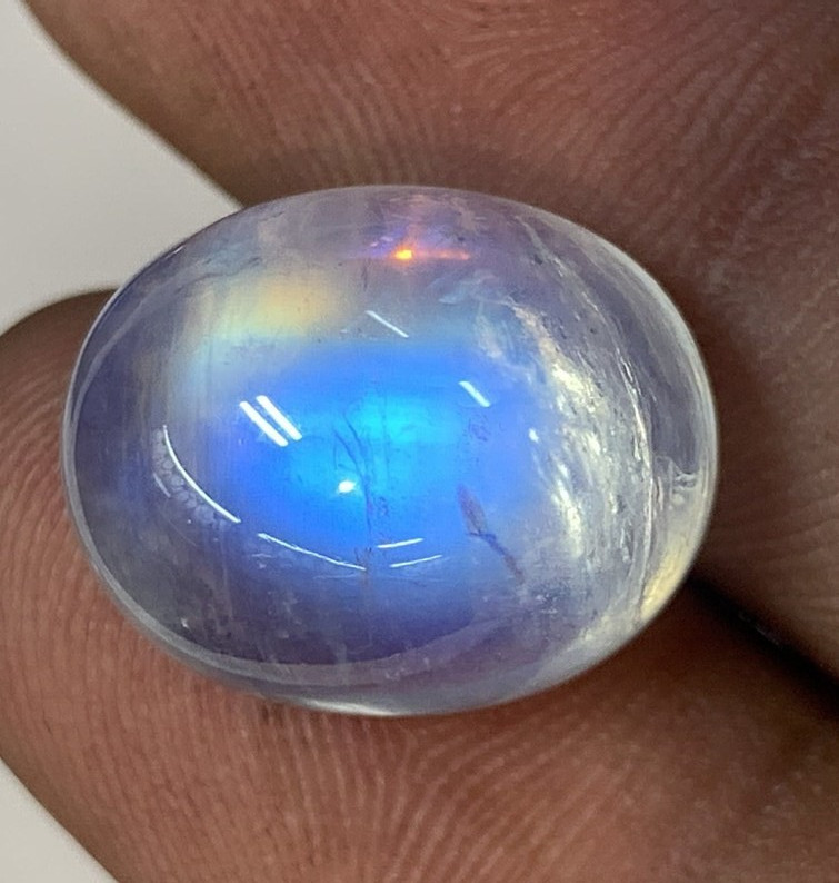 AAAAAA Natural Rainbow Moonstone Multi Blue Fire Oval Shape Cabochon Size13X16MM