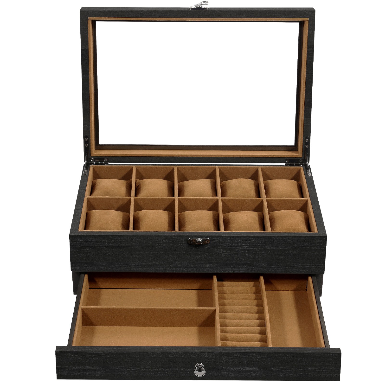 6-8-10-12 Slot Watch Box Solid Wood Watch Display Case Glass Lid Watch Holder