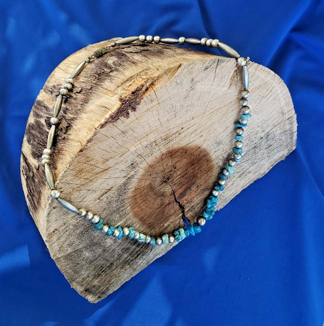Original NATIVE VINTAGE NAVAJO TURQUOISE STERLING SILVER Beads NECKLACE 21″ INCH