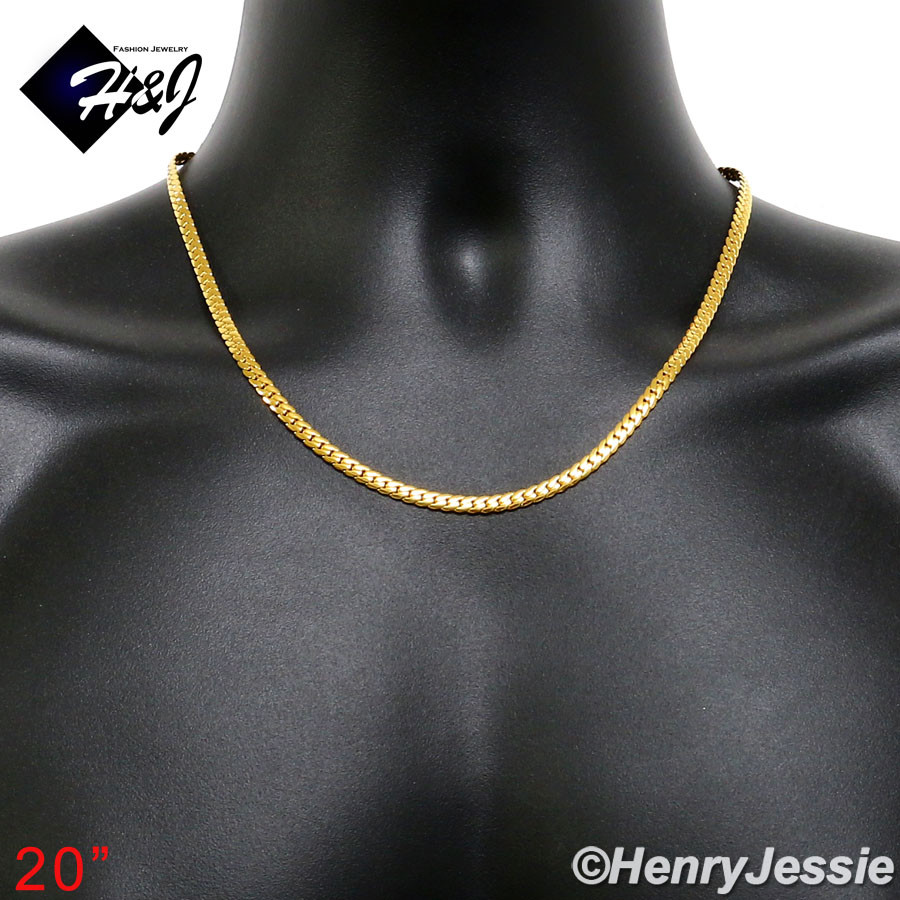16-40″MEN Stainless Steel 4mm Gold Plated Diamond Cut Miami Cuban Necklace*GN161