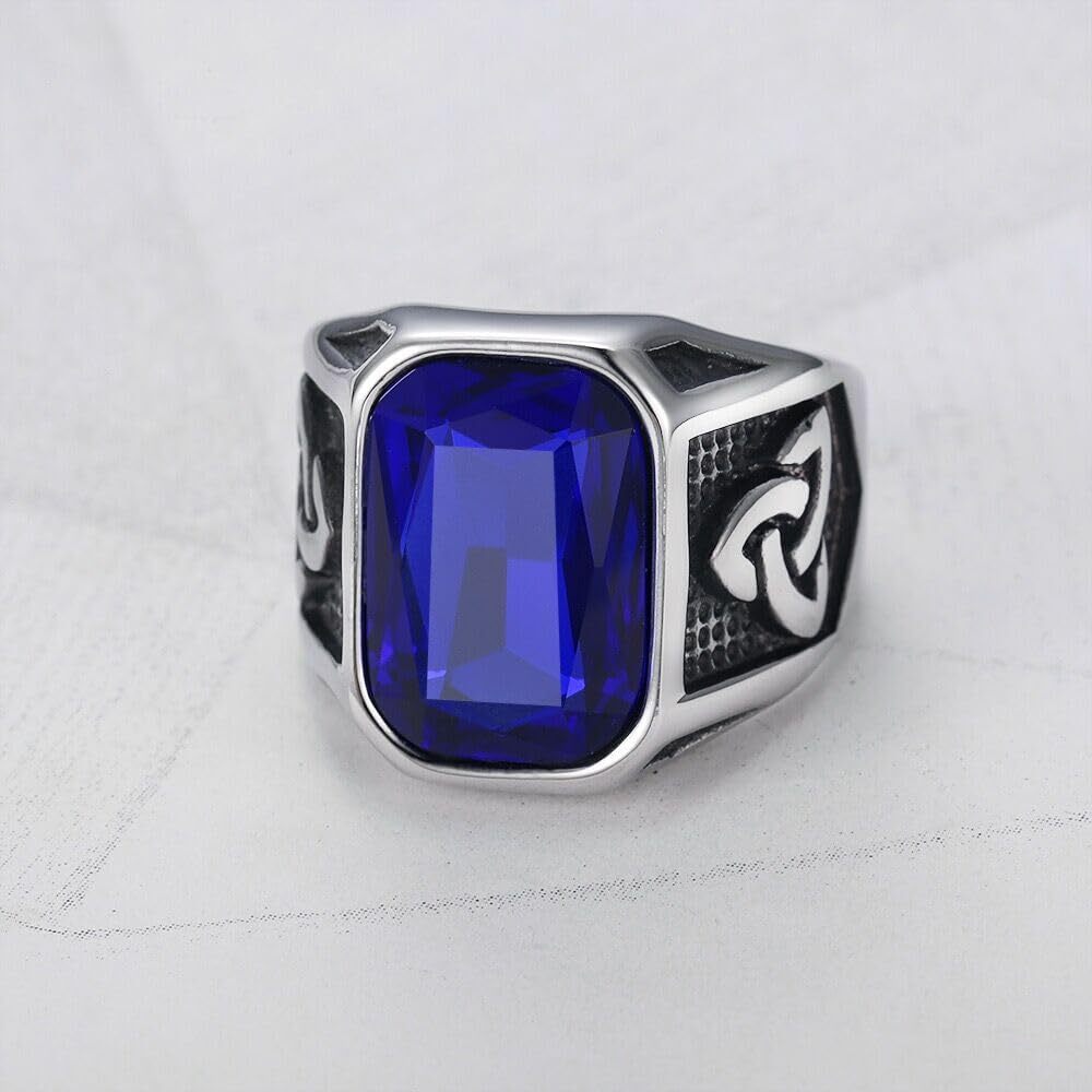 Creative Cool Personality Men’s Red Gem Ring Viking Titanium Steel Trend Jewelry
