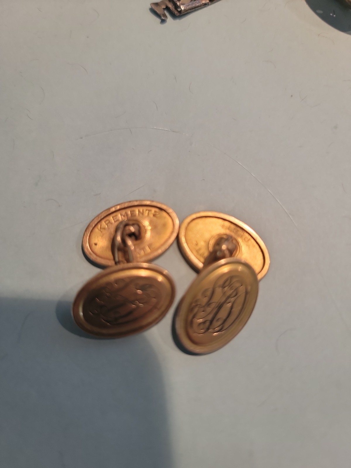 KREMENTZ 1930’S ROLLED GOLD PLATE ART DECO CUFFLINKS-5/8”X7/16”