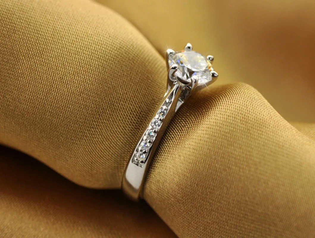 Sterling Silver 6-Prong CZ Solitaire Ring for Women Wedding Promise 925