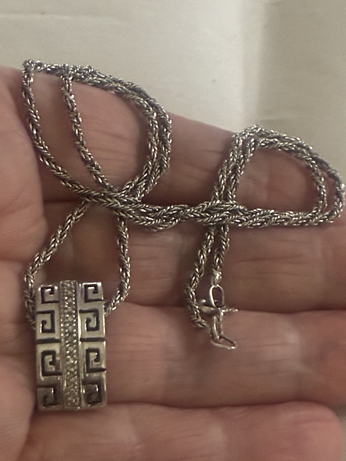 Heng Ngai HN Sterling Diamond Greek Key Design Necklace Bracelet Earring Set