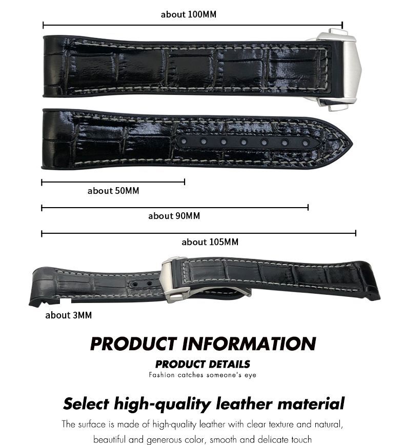 Fits Omega Semaster Planet Ocean 600 Black Leather Strap Rubber Lining Band 21mm