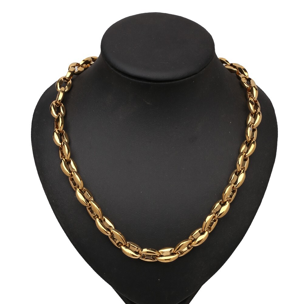 Women Men 6.5/7.5/10/12mm Gold Tone Stainless Steel Coffee Beads Chain Necklace