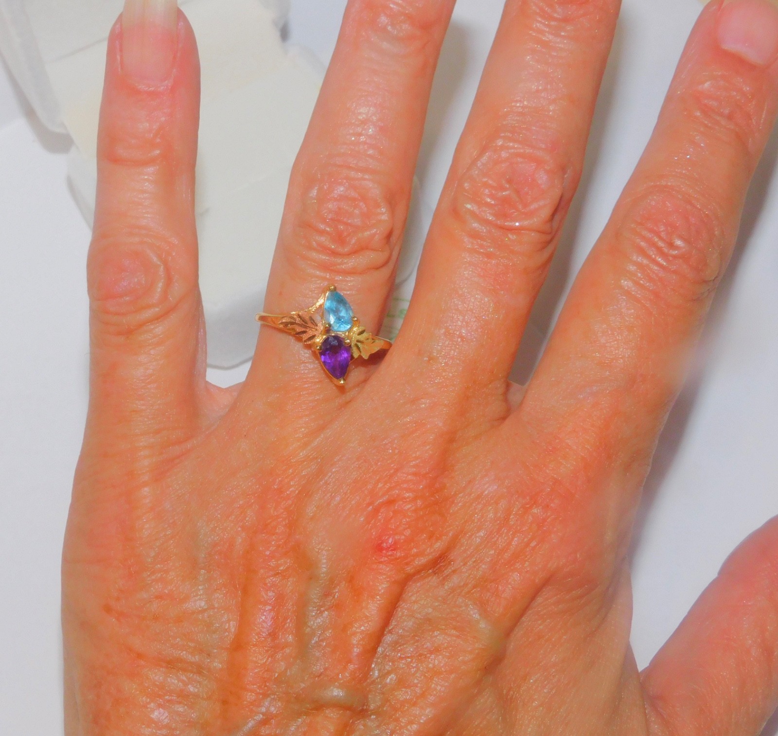 Black Hills Gold 10k Amethyst Topaz Leaf Ring Size 7