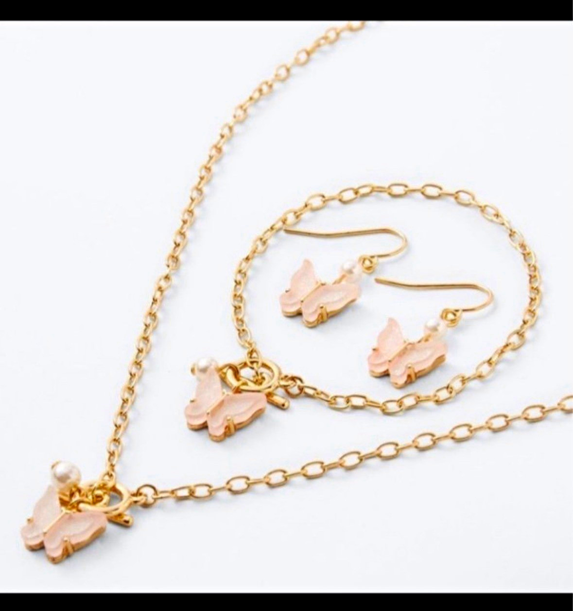 Pink Butterfly Girl Necklace Bracelet Earring Claire’s Jewelry Set Birthday Gift