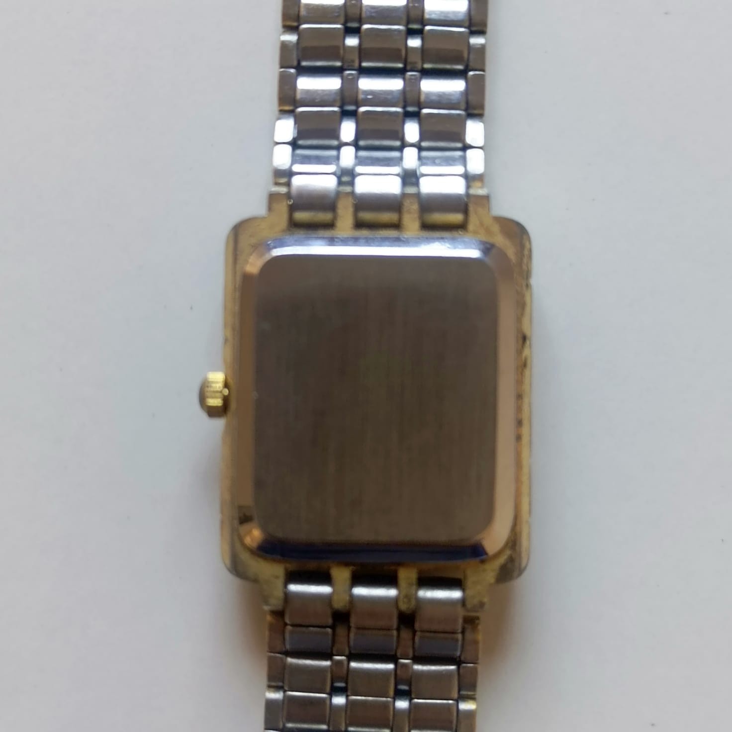 Vintage FE Excellent Quartz Watch Two Tone Gold Silver Square Tank Unisex Japan