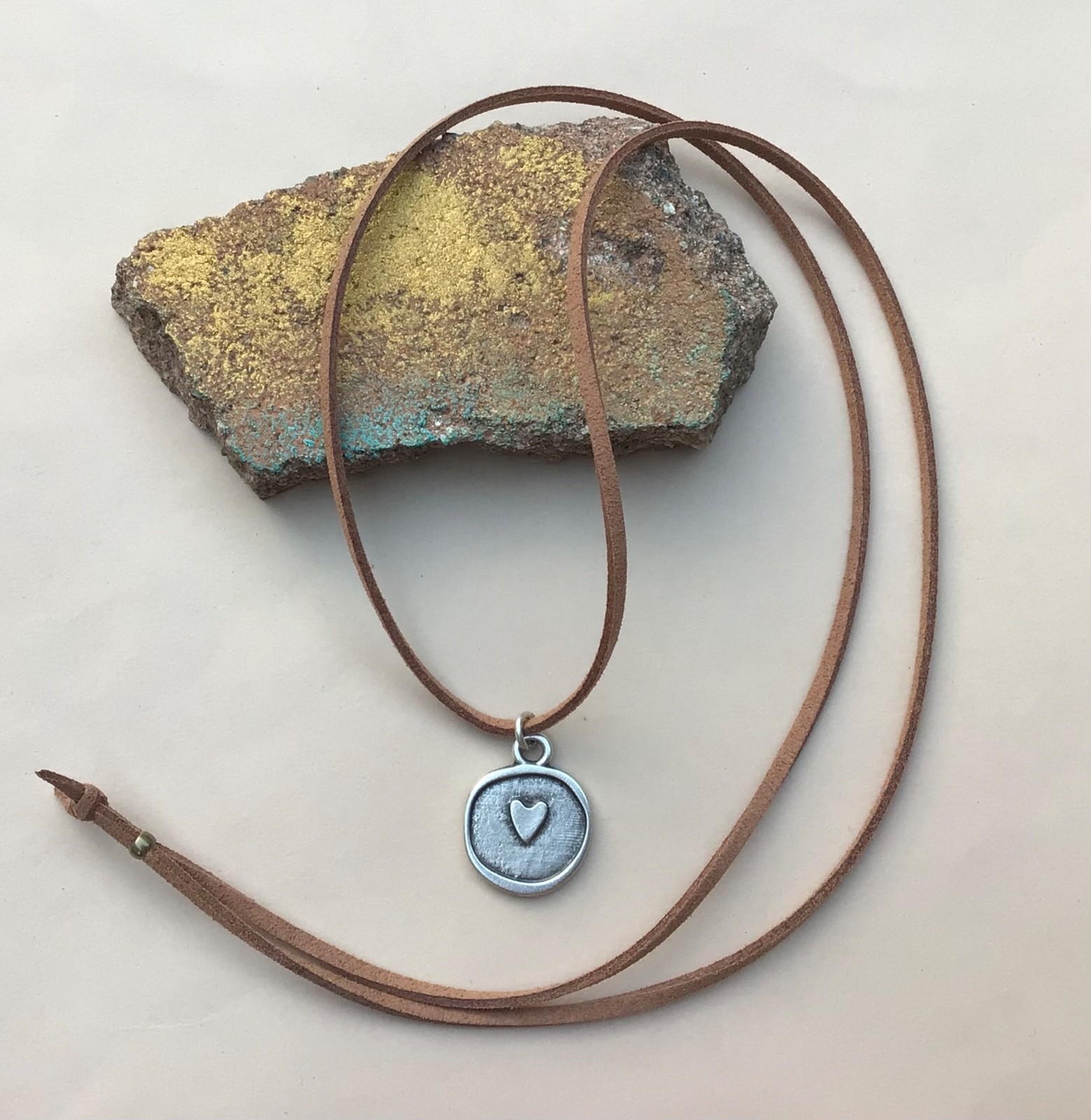 Heart Sundance Charm artisan silver jewelry Necklace suede leather cord