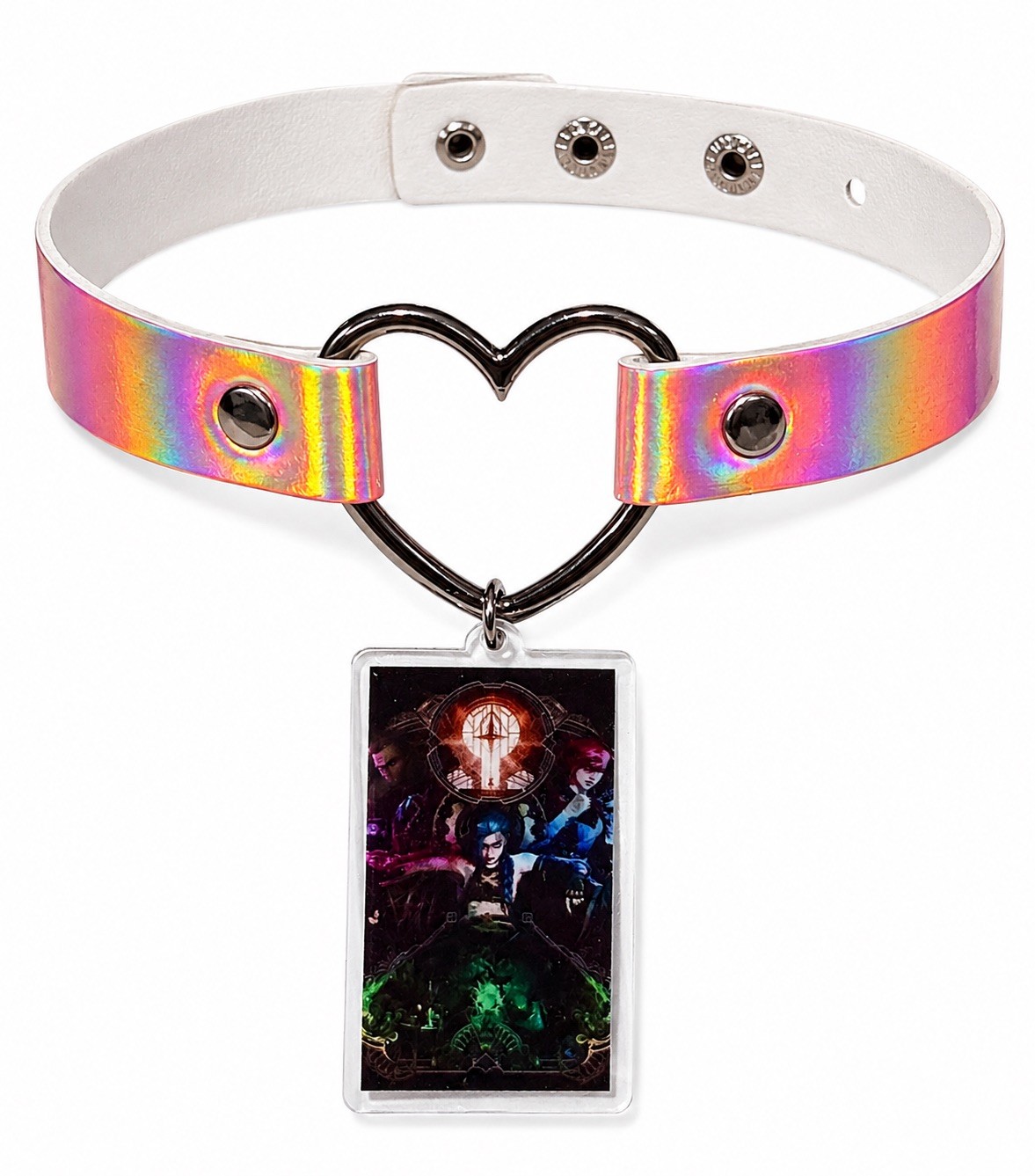 Jinx Arcane League Of Legends Holo Pink Faux Leather Choker Necklace Piltover