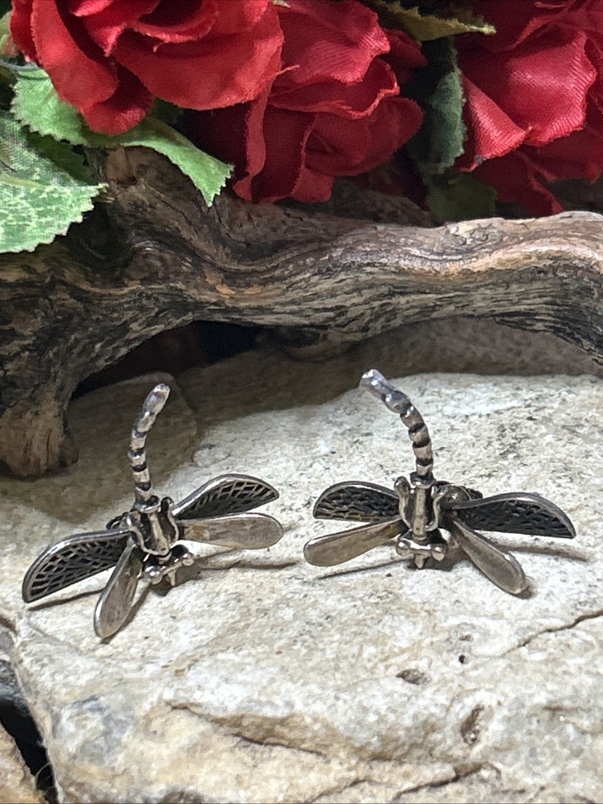 47. Vintage Sterling 925 DRAGONFLY Detailed Stud Earrings 30mm x 25mm, 8g