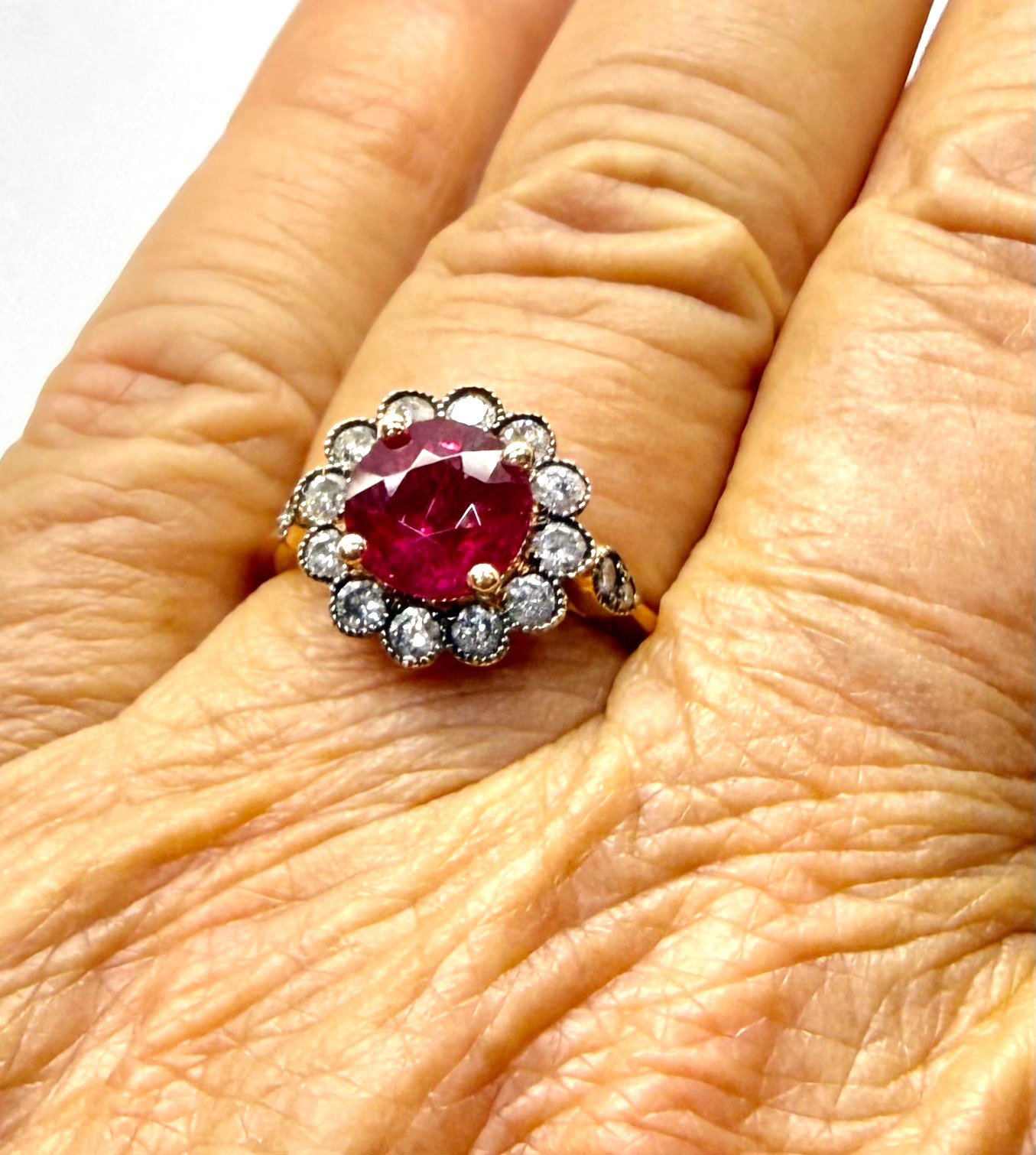 1.60 ct Rubelite & Diamond Ring 14k Rose Gold w/Card Appraisal Size 6 1/4