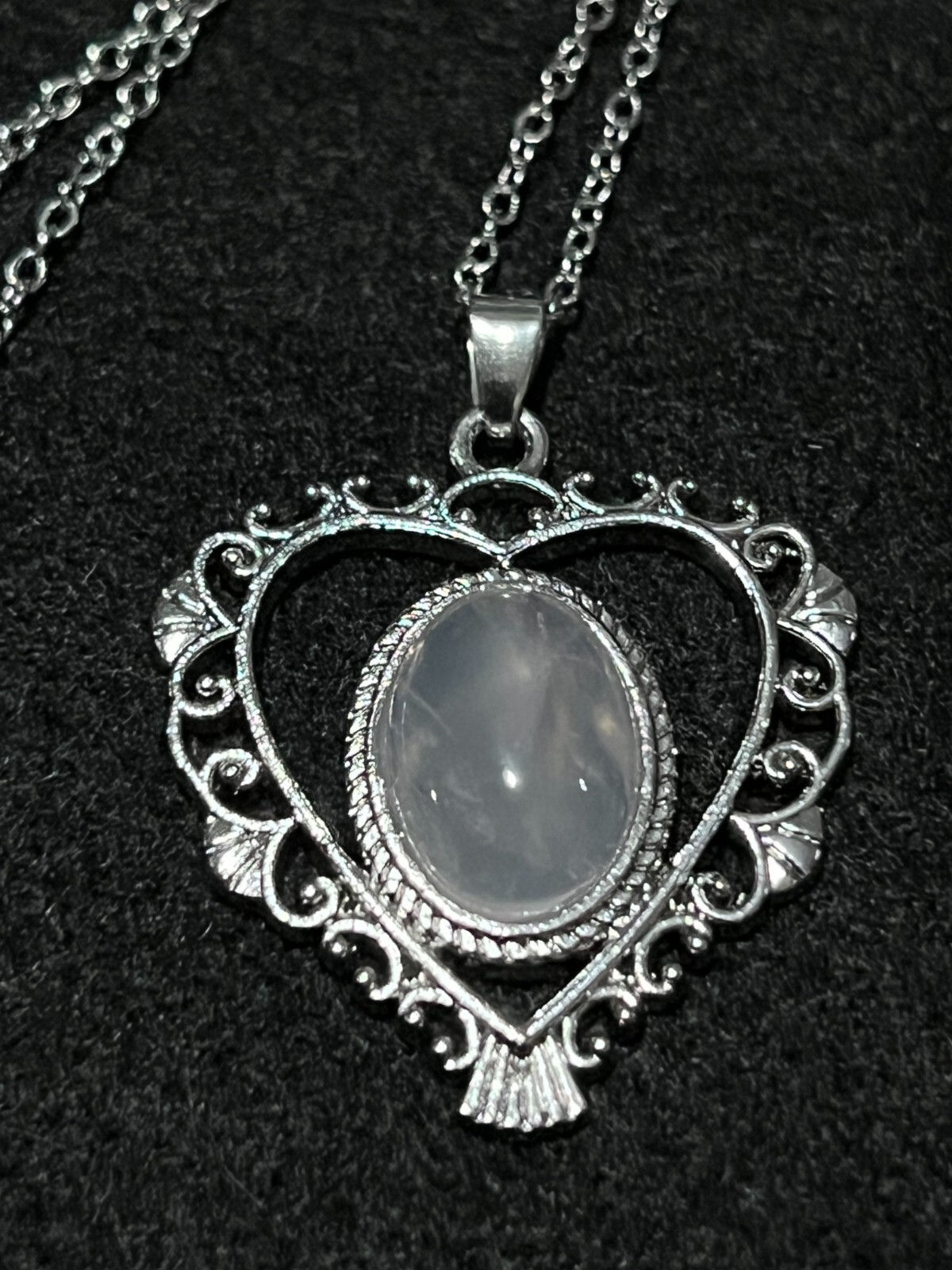 NEW Pinkish Moonstone Heart Pendant * 1×1 * 9″ drop + 2″ Extension