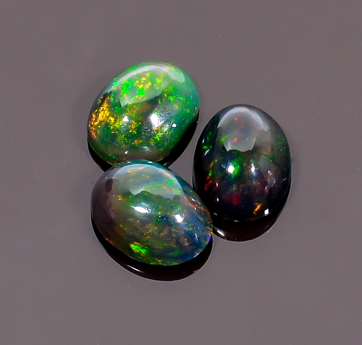 Natural Black Ethiopian Opal Oval Shape Cabochons 3 Pc Gemstone 2.50 Ct 8X6X4 mm