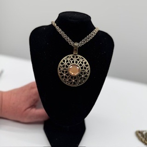 Premier Designs Reversable Pendant: Silver & Bronze Rhinestone