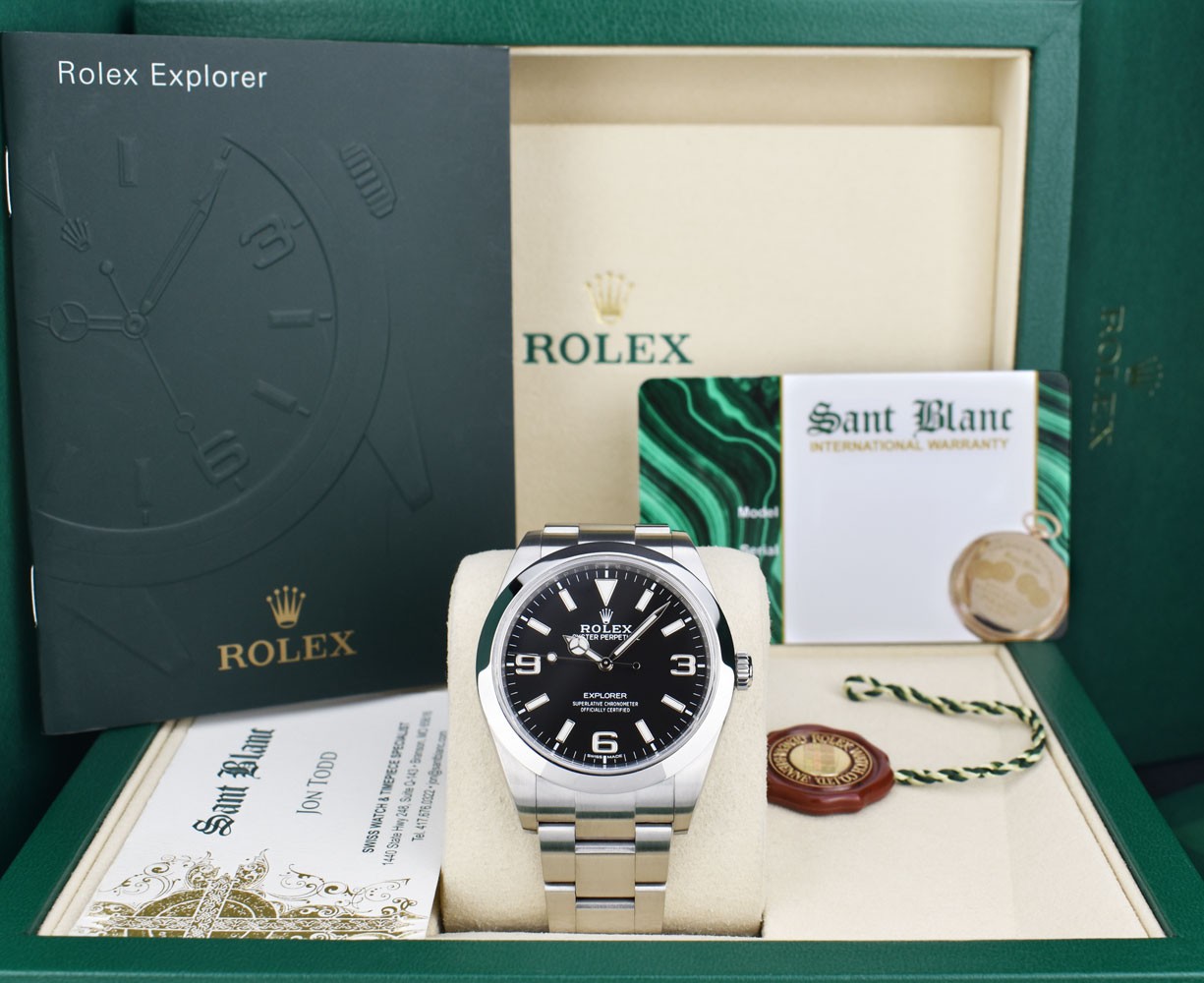 ROLEX 39mm Stainless Steel Explorer Full Lume Mk II Black Dial 214270 SANT BLANC