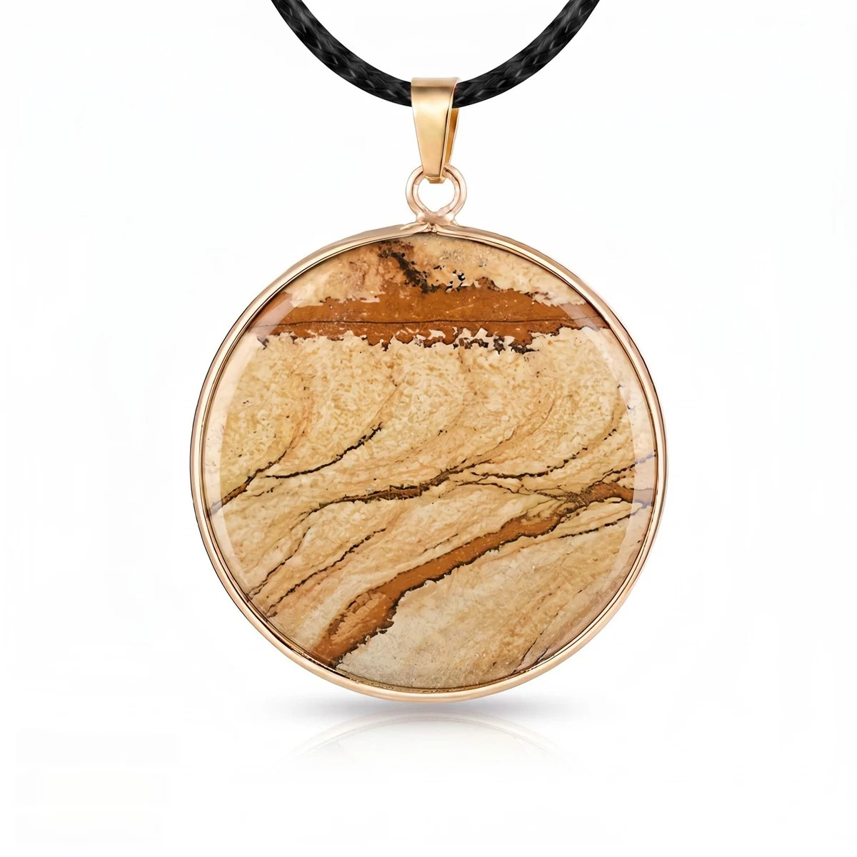 6PCS 30mm Round Natural Gemstone Pendant Necklace Gold Healing Crystal