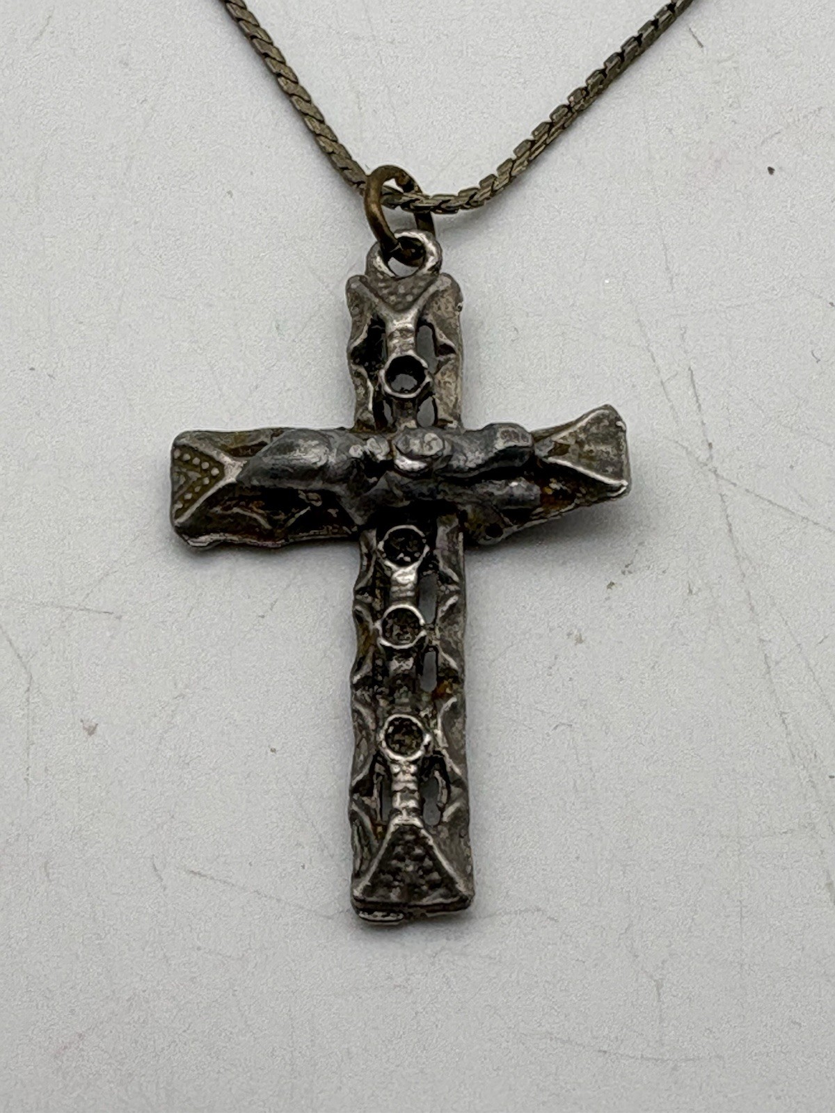 Handmade Artisan Cross Pendant Necklace on Signed Napier Chain Rustic OOAK
